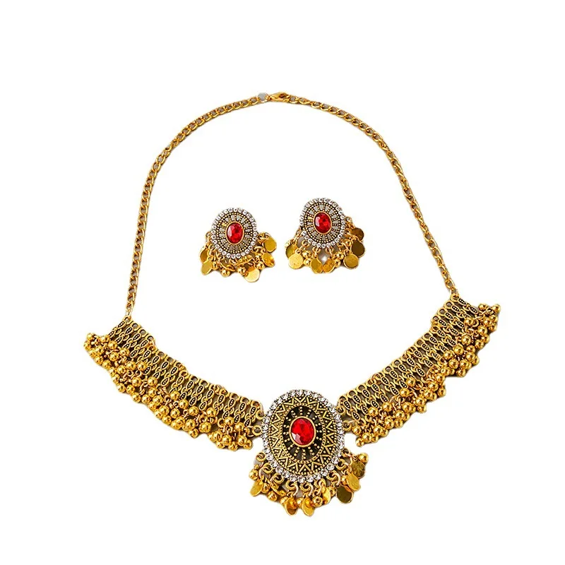 Luxury Vintage Women\'s Jewelry Set Gold Plated White Crystal Zircon Necklace Earrings Sets Bridal Wedding Jewelry Set 2023 New