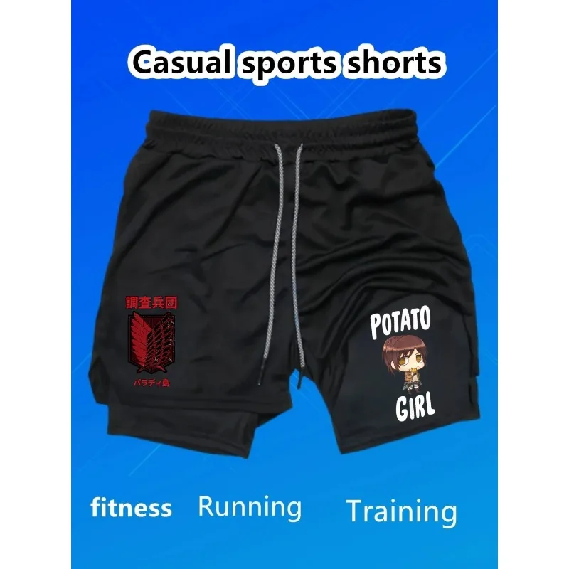 

Nezuko KamadoDesign Pattern Свободные повседневные шорты Мужские AmericanY2K Harajuku Негабаритные модные универсальные шорты для бега 2 в 1