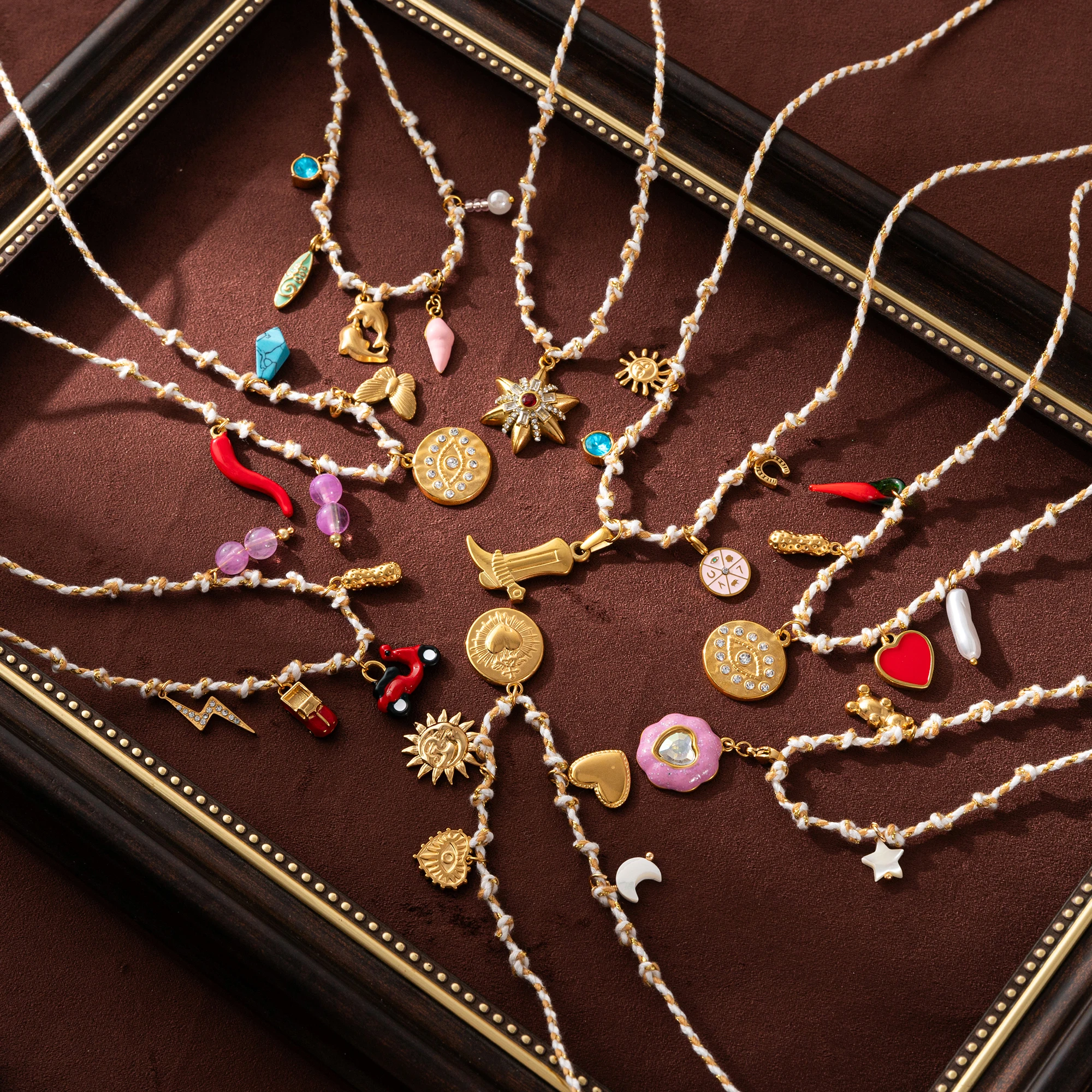

Fashionable New Style Love Sun Bear Chili Multi Pendant Necklace stainless steel jewelry