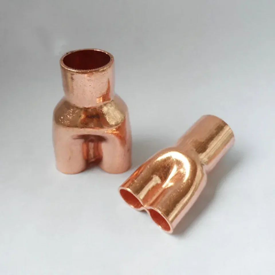 6.35 8 9.52 12.7 16 19 22 25.4 28.6 35 42 mm copper three port reducer coupling for refrigerant lines ultrasonic welded round he