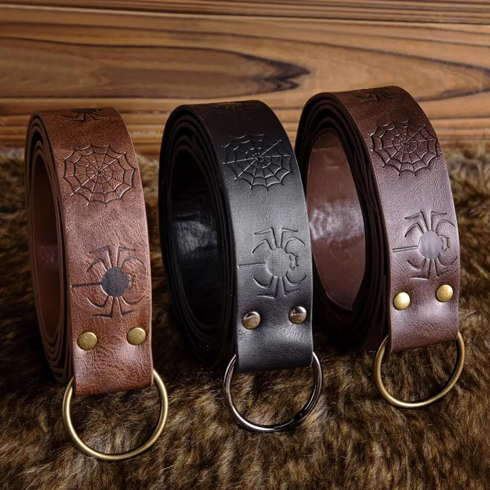 Medieval Time Waist Belt Unisex Retro Knight Embossed Rivet Splicing Belt Steampunk Style Halloween Cos Props Spider Web Pattern