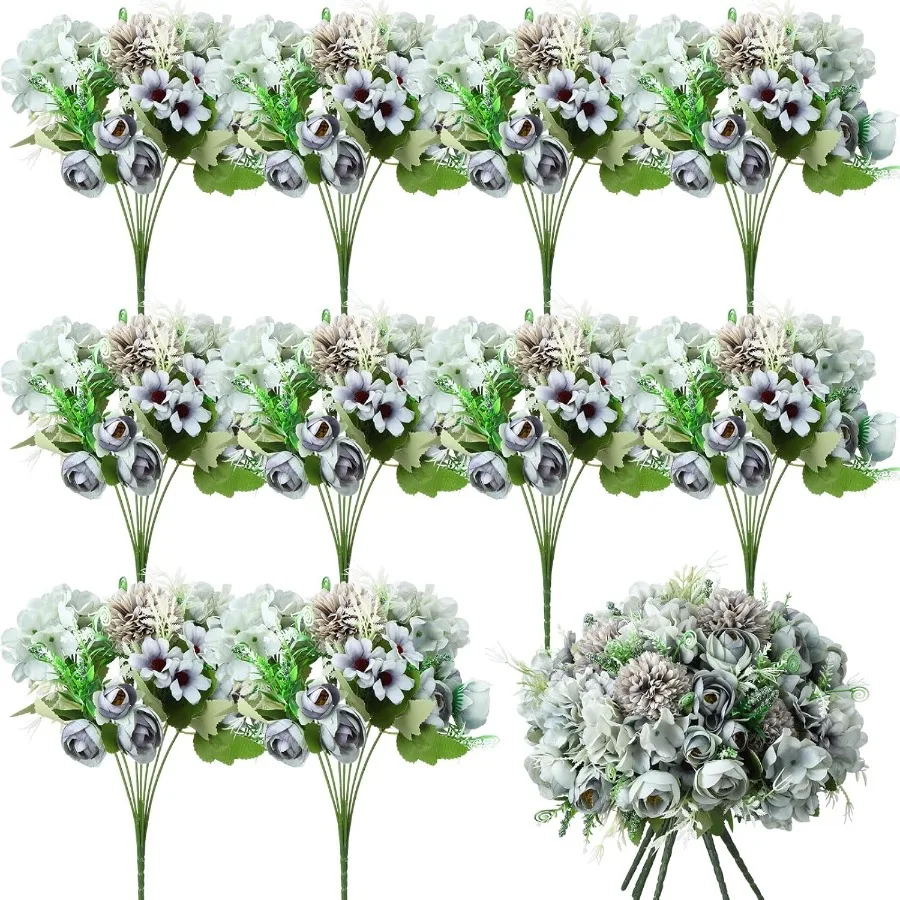 

24 Bundles Pastel Blue Artificial Peonies Faux Roses Silk Flowers Hydrangea Arrangement for Wedding Table Centerpiece Floral Va