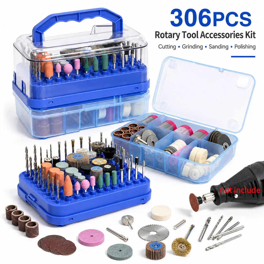 306PCS Rotary Tool Accessories Kit for Dremel, Cutting Grinding Sanding Polishing Bits Set with Storage Box