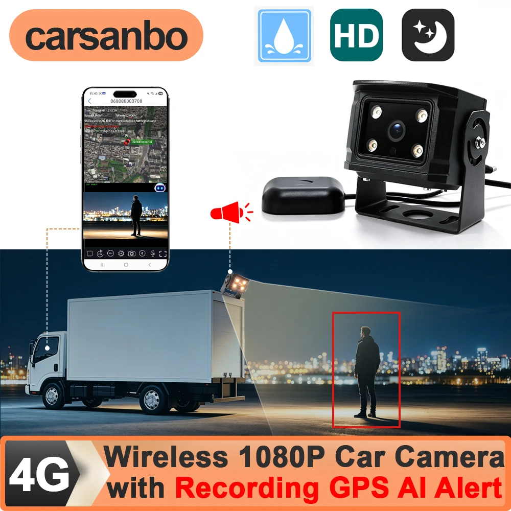 Carsanbo 4G AI Truck Camera 1080P H.265 Remote Video Real-time Moniting IR Night Vision with CMSV7 GPS Support SIM 512G TF Card