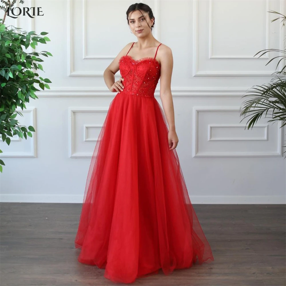 

LORIE Solid A-Line Formal Prom Dresses Spaghetti Straps Sweetheart Beaded Dubai Bride Evening Dress Arabia Party Gowns Custom