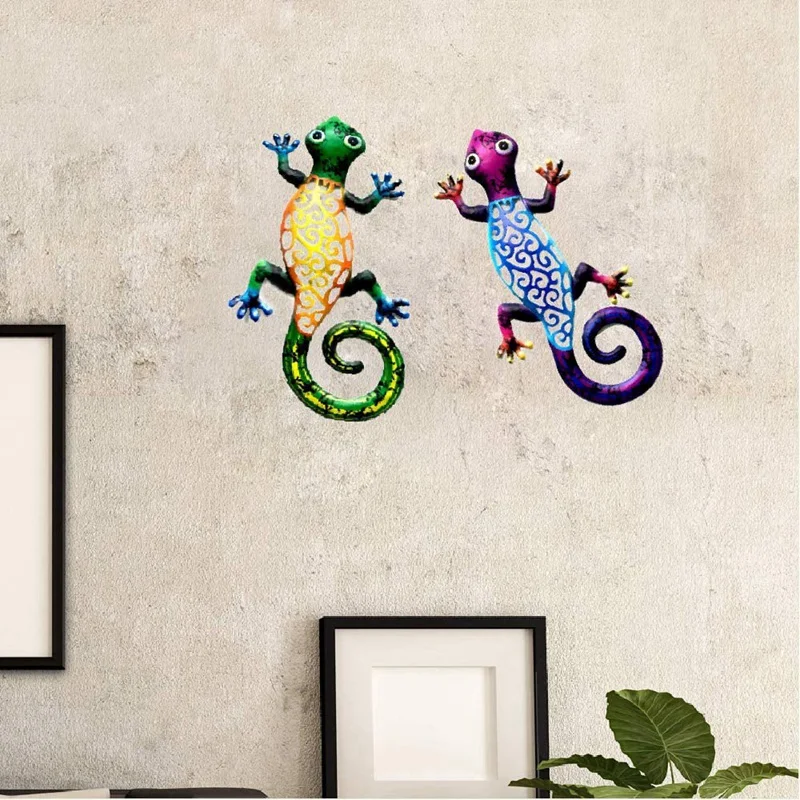 Metal Gecko Outdoor Wall Decor Lizard Art Hanging For Outdoor Backyard Porch Home Patio Lawn Fence Decorations Wall
