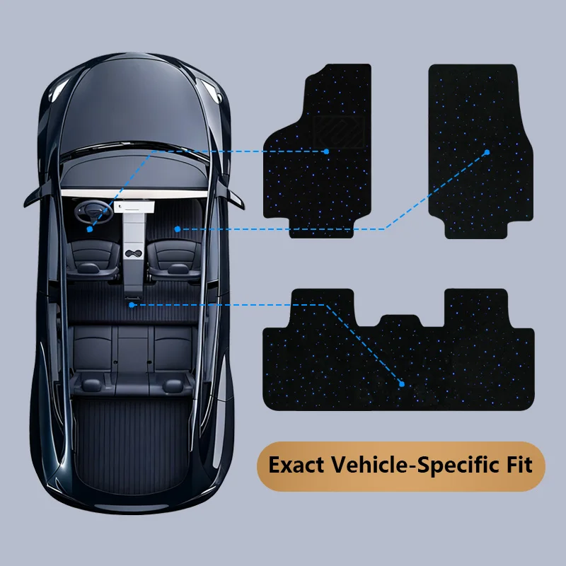 APP Remote Controlled Music Sync Starlights 4-Piece 10mm Thick Floor Mat Set Fiber Optic LED Custom Fit For Tesla Car Interiors