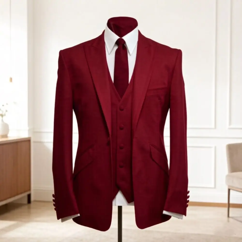 Burgundy Slim Fit Suits 3 Pieces Men Wedding Prom Mix Match Peak Lapel Luxury Formal Banquet Groomsmen Celebration Tuxedo