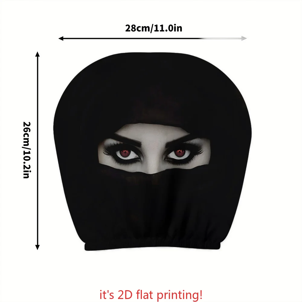 2Pcs Red Eyes Mysterious Lady Car Headrest Covers 100% Polyester Unstuffed Washable Stylish Auto Decor for Couples