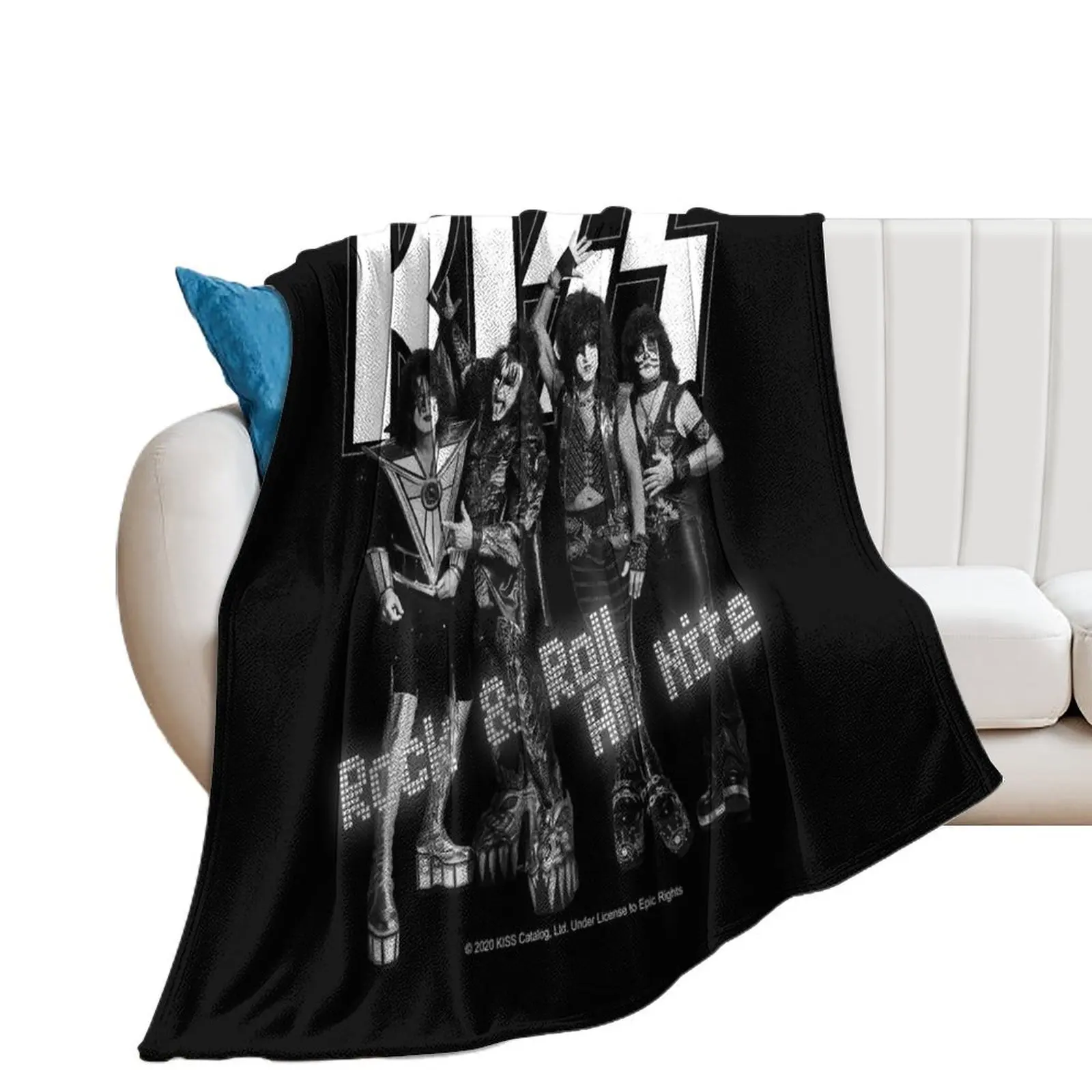 KISS ? Rock & Roll All Nite - Full Black and White Throw Blanket Cute Plaid halloween Blankets