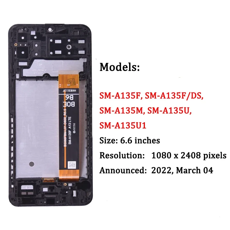 6.6'' For Samsung A13 4G A135 LCD Display Touch Screen Digitizer For Samsung A13 LTE A135F A135U A135U1 LCD