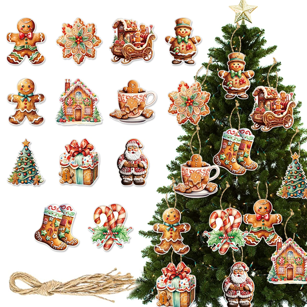 Kerst Hangende Ornamenten Snoep Notenkraker Peperkoek Roze Papier Kerstversieringen Kerstboom Decoratie Kerstmis Decor