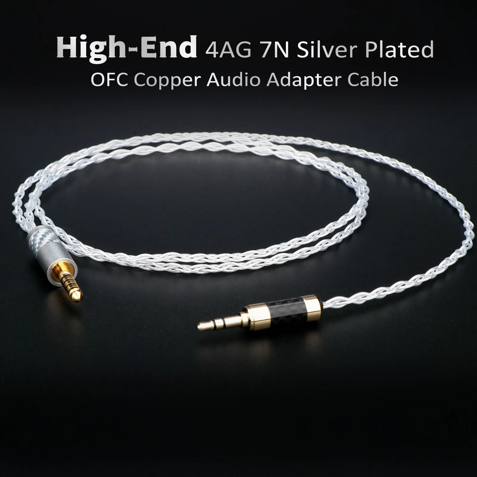 High-End 4AG 7N Silver Plated OFC Copper Audio Adapter Cable - Customizable Length - 4.4mm to 3.5mm HiFi Balanced Adapter