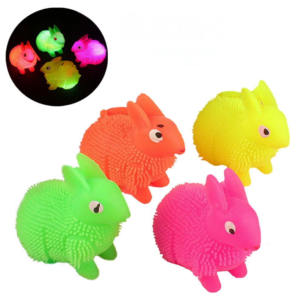 

4Pcs LED Bunny Puffer Balls Squishy Stress Relief Bouncy Glowing Balls Light up Balls with Loop for Boys & Girls