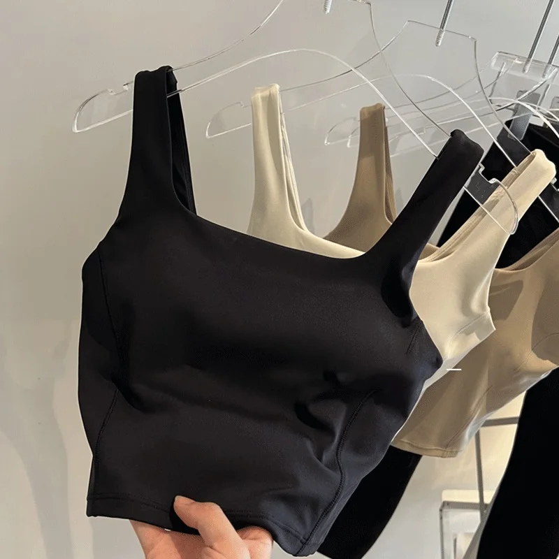 High Elastic Women's Yoga Bra Fitness Fixed Chest Pad Shock-proof U-shaped Back Crop Tops Breathable Leisure Fashion Sports Bra