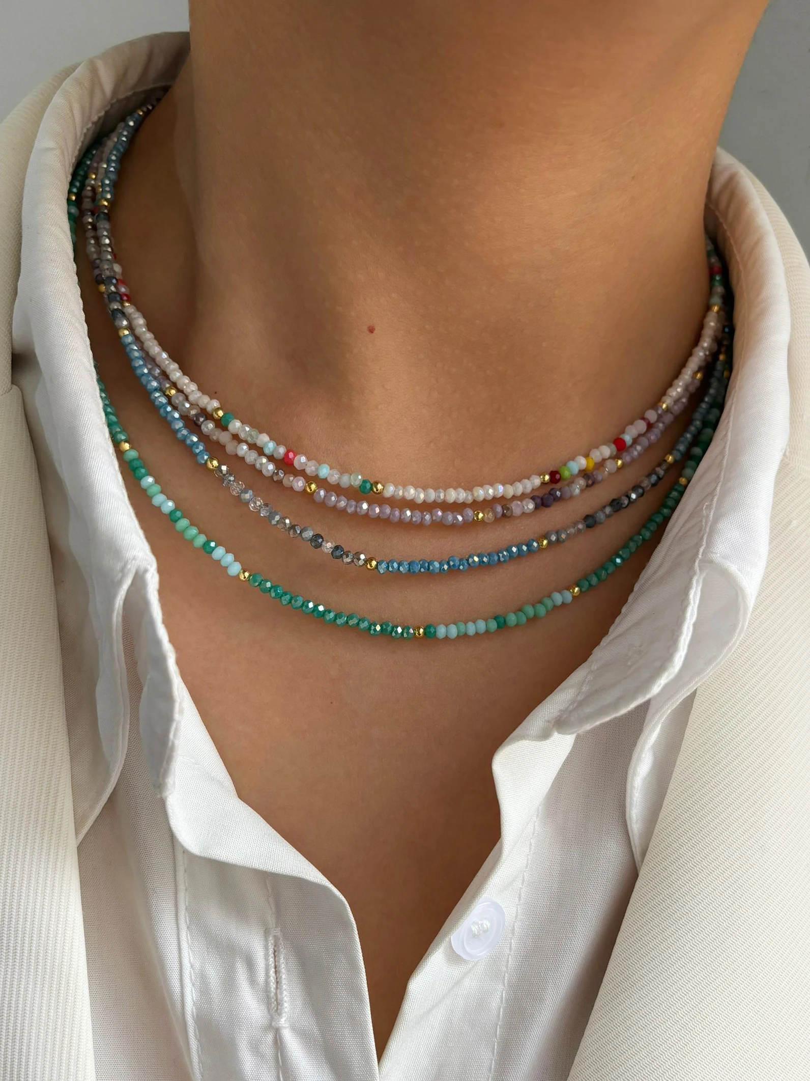 Peri\'sbox Bohemian Style Multi-color Acrylic Rice Beaded Choker Necklace for Women Clavicle Chain Handmade Jewelry Tarnish Free