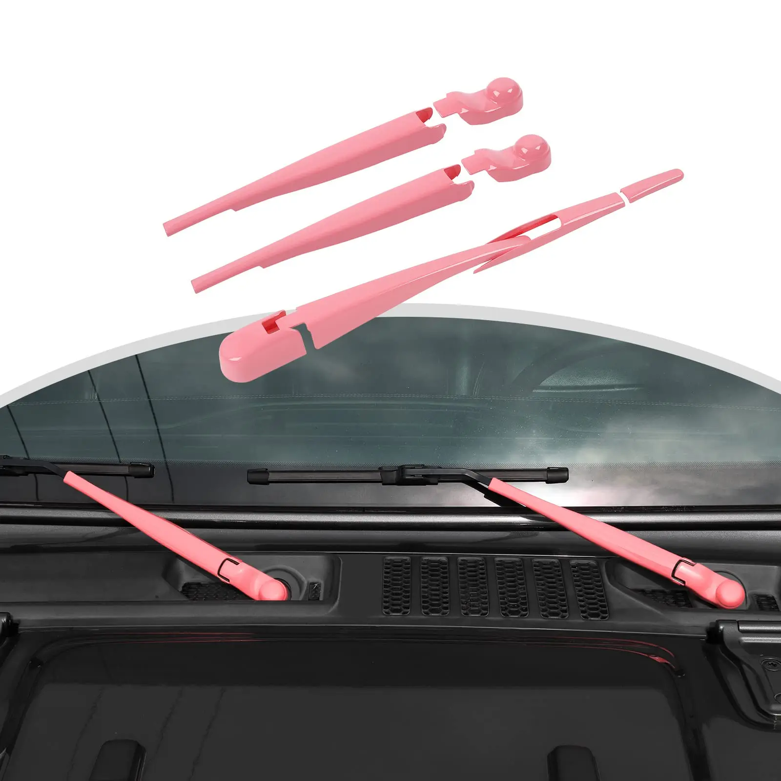 

Pink Windshield Wiper Arm Covers For Front And Rear Window Blades Exterior Trim Kit Compatible With Jeep JL JLU Gladiator JT