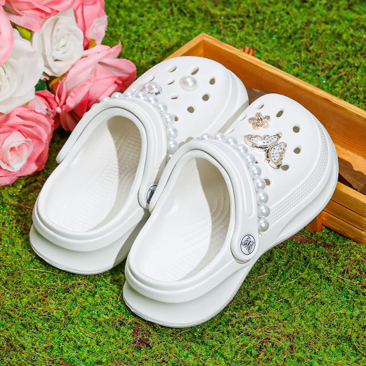 Kids Slip-On Clogs and Mules - Breathable, Waterproof, EVA Garden Shoes with Decorative Chain for Beach and Everyday Wear 168