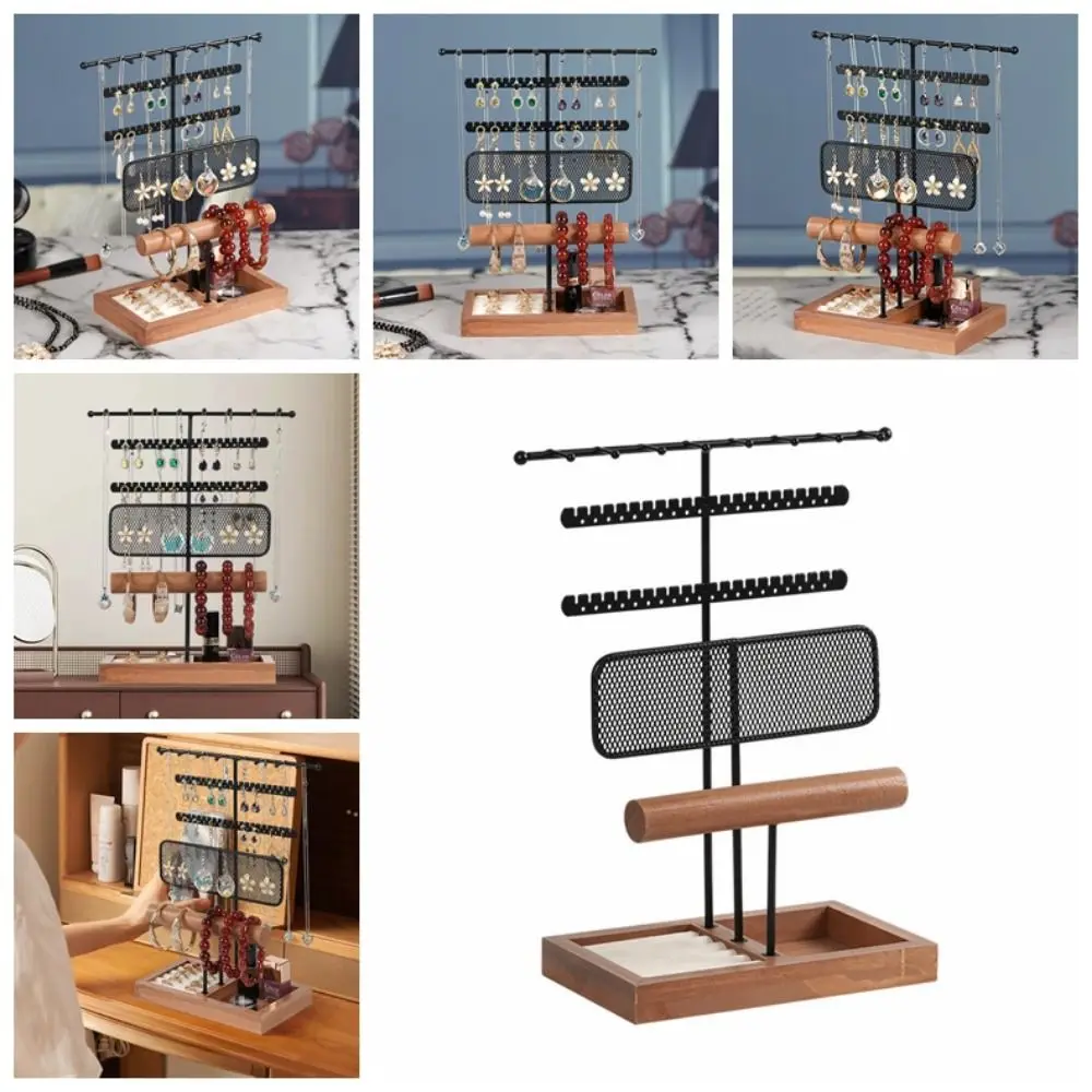 

Многофункциональная подставка-держатель для ювелирных изделий, 5 уровней, винтажная металлическая полка для демонстрации ожерелья, 8 черных висячих крючков, держатель-органайзер для сережек