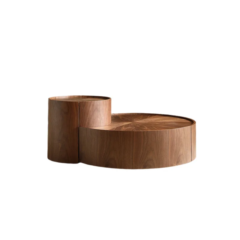 Italian walnut color round high and low coffee table combination advanced removable side table living room household low table