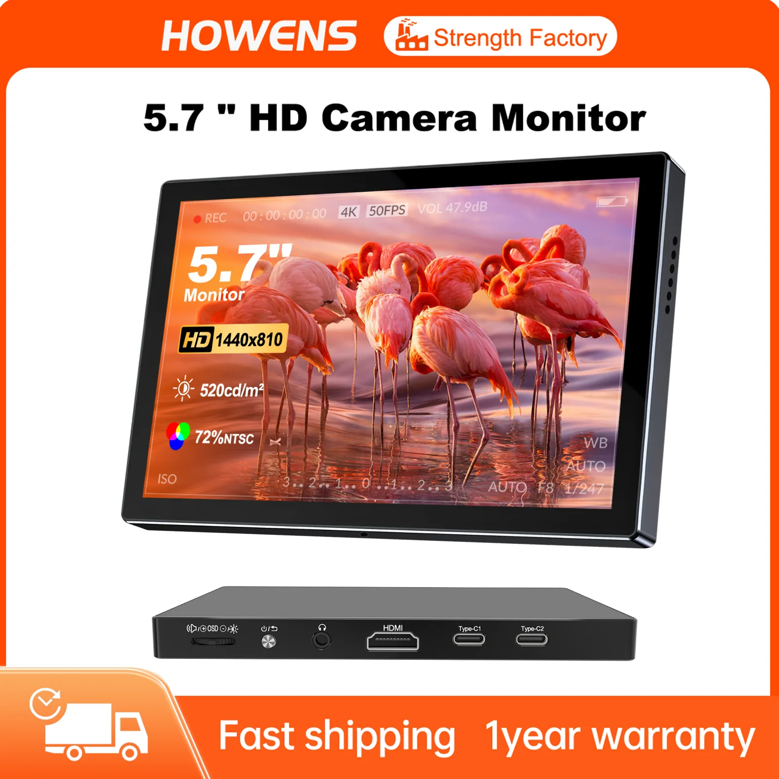 

Howens 5.7 inch 1440P IPS display | 178 ° viewing angle, 520cd brightness | Suitable for professional photography