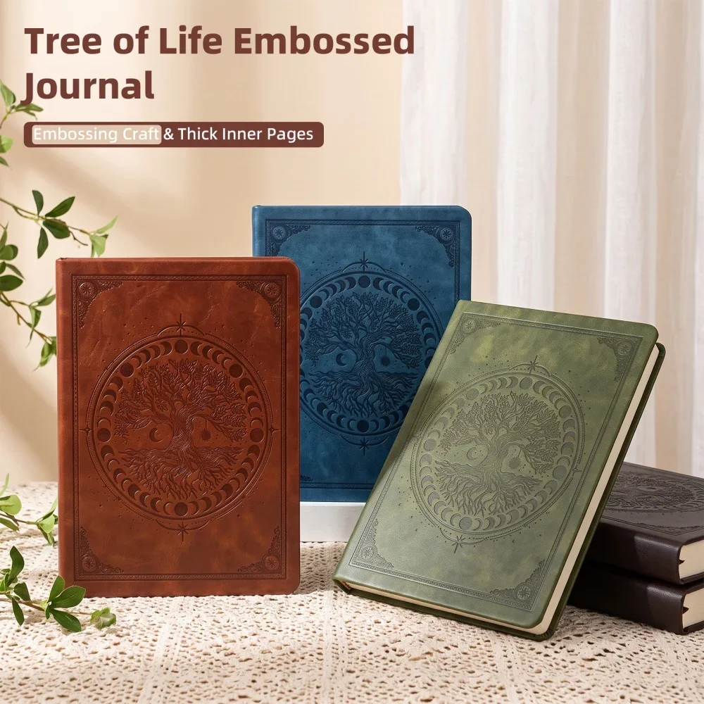 Vintage Leather Journal for Women & Men, Handmade Embossed Tree of Life Travel Notebook, Refillable Writing Diary, Gift Idea