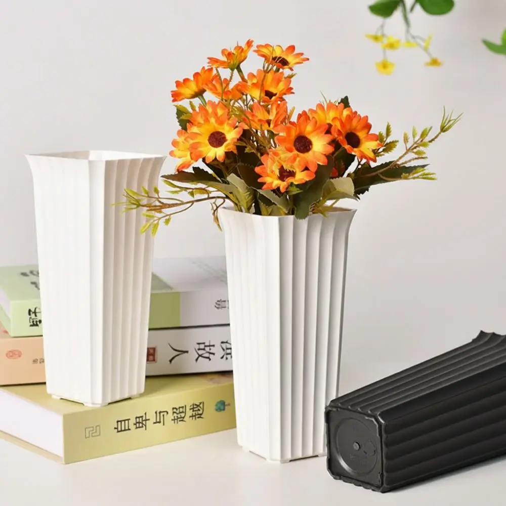 Black White Flower Vase Vertical Stripes Design Nordic Style Plant Pot Plastic Decorative Vase Flower Shop Gardening Supplies
