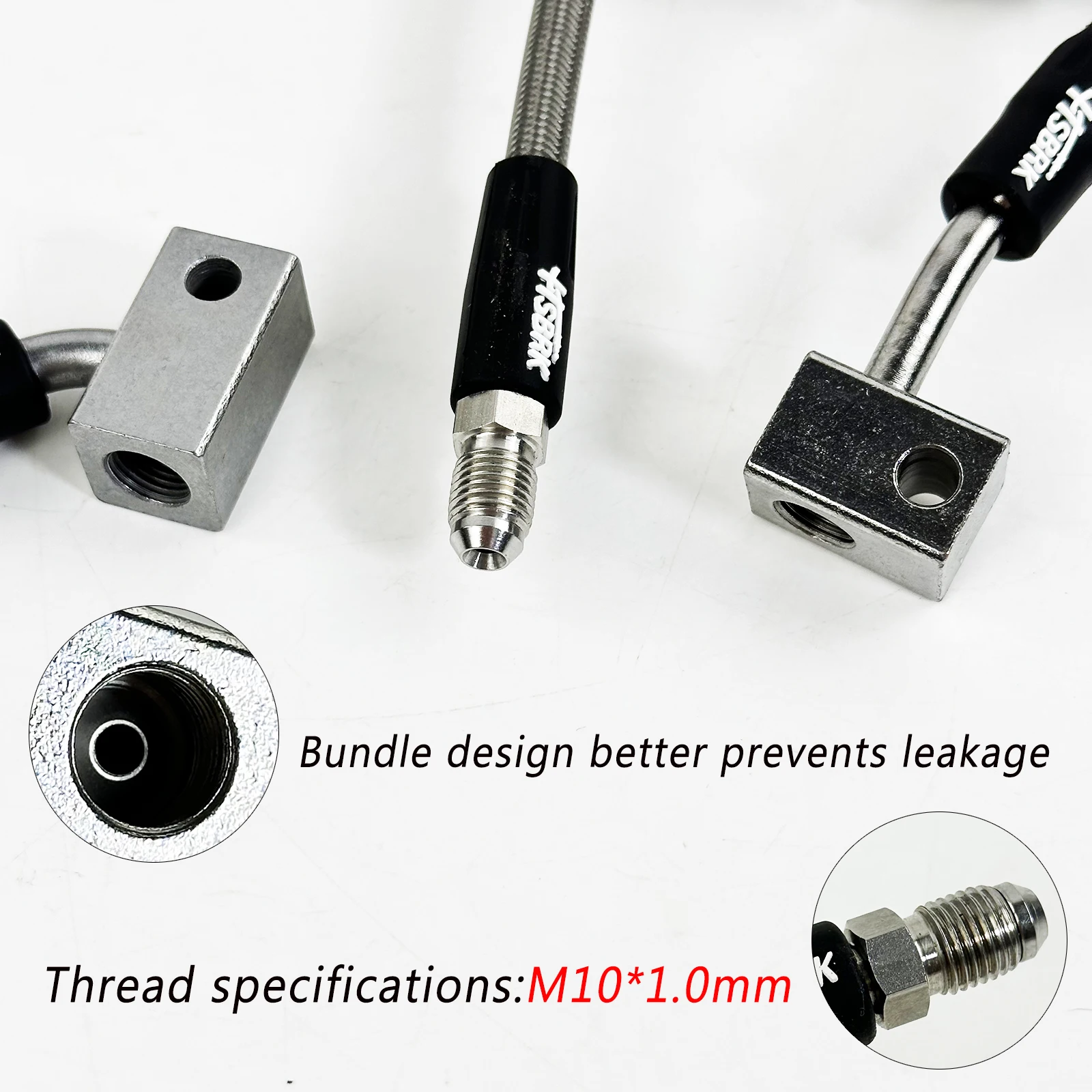 0.2-50M Silver Aluminum Alloy Splitter Block Stainless Steel Braided PTFE Brake Hose Assembly For Motorcycle/Car Modification