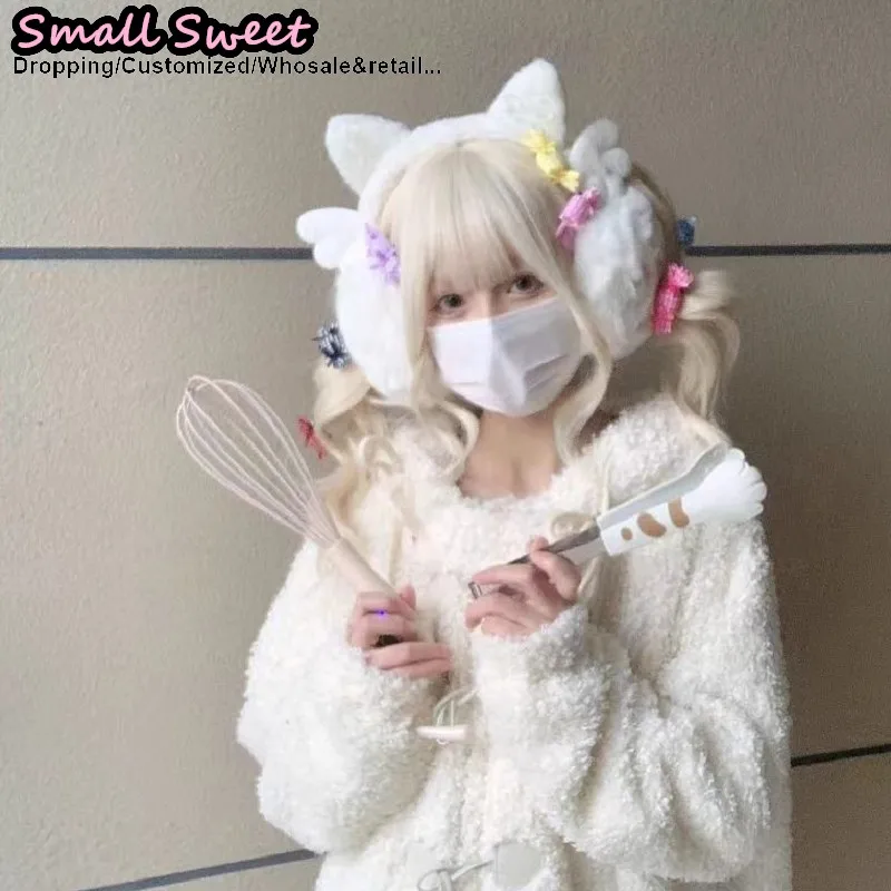 Winter Gothic angel Handmade lovely wing Warm cat Ear bone Plush Subcultural Y2K Girl Protection Earmuffs Accessories Earmuff