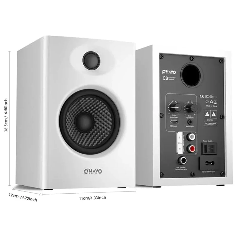 OHAYO 60W Active Bookshelf Speakers with Glass Fiber Unit, Bluetooth 5.3 & Multi-Input (USB/RCA/AUX) - for Immersive PC Gaming view 6