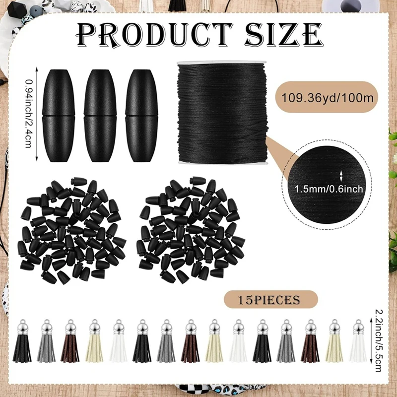 Silicone Beadable Rings Making Kits, 65Mm Round Silicone Loop Silicone Beads Keychain Tassels For DIY Pendant