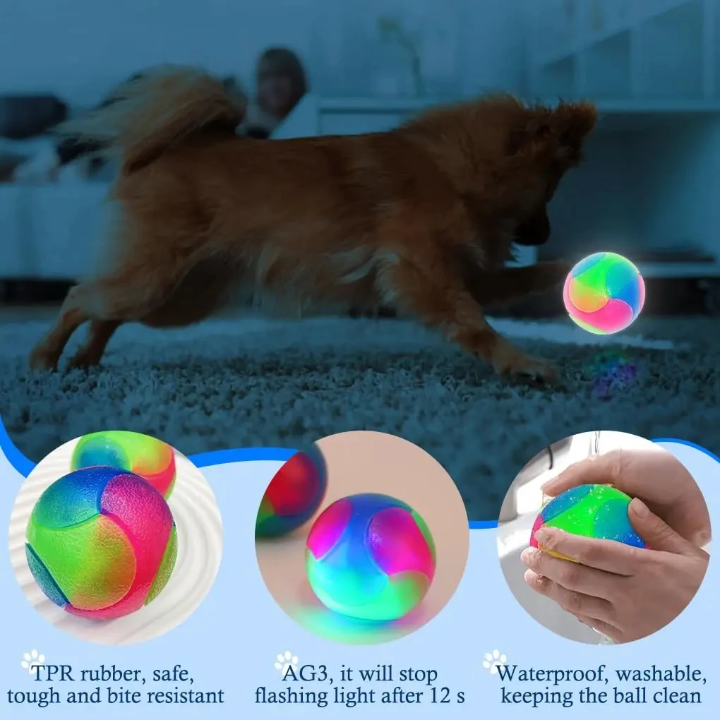 Bouncy Glowing Ball Pet Bite-resistant Toy Ball LED Three-color Flash Ball For Cats and Dogs Pet TPR Bouncing Interactive Toys