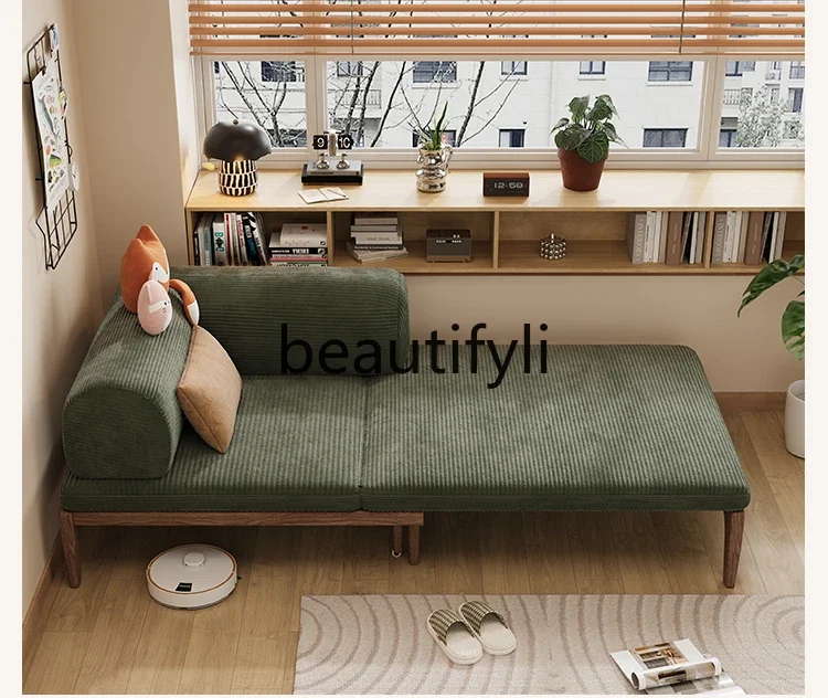 Solid wood sofa bed folding sitting and sleeping bedroom study multi-functional balcony single pull-out retractable bed