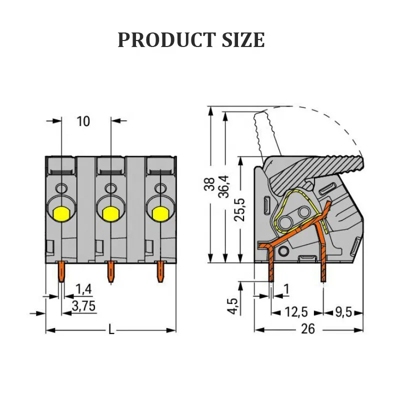 PCB high-power wiring terminal with a spacing of 10mm between welding pins and 6 square meters of heavy-duty wiring terminal