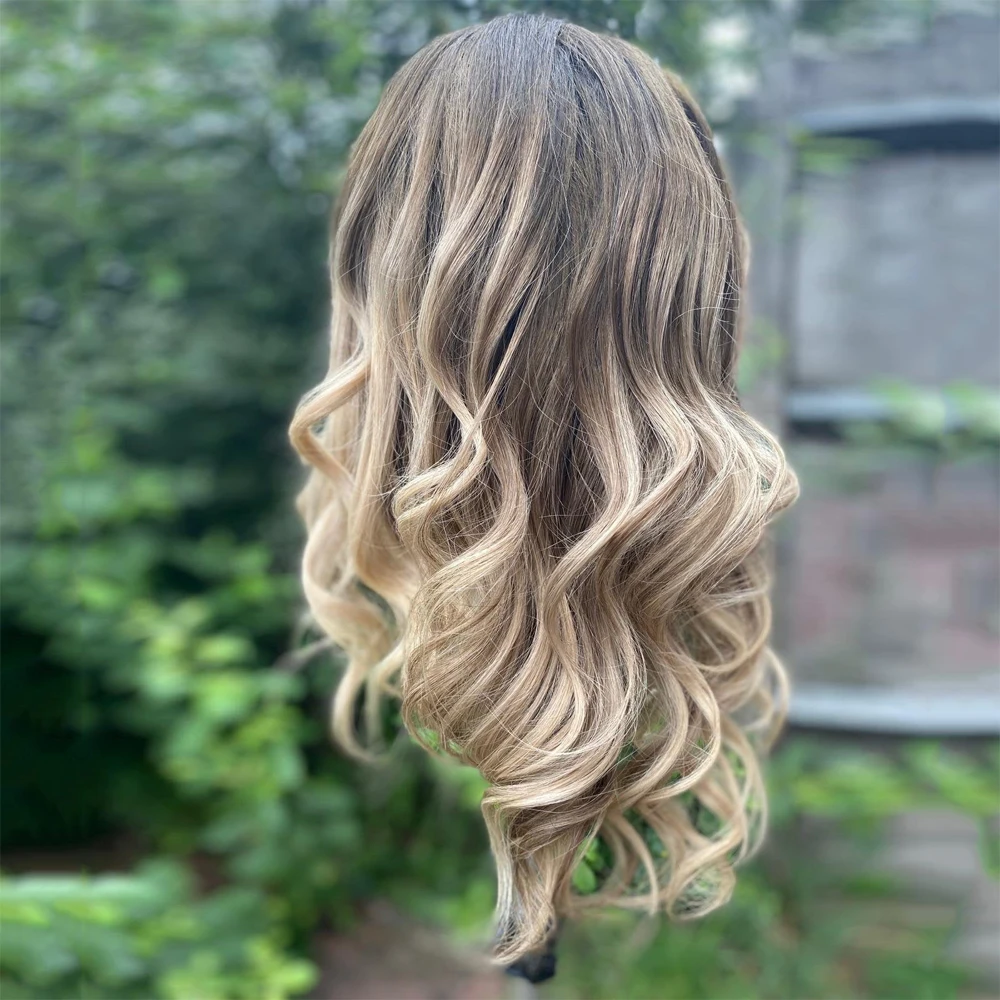 Parrucche sintetiche marrone scuro Biondo cenere Balayage Evidenzia miscela Parrucca di capelli umani 13x4 Parrucca anteriore in pizzo Glueless Wear & Go Perdita di capelli delle donne