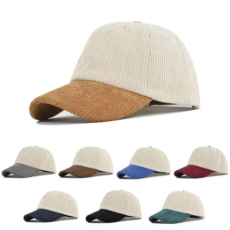 2023 New Solid Color Winter Spliced Corduroy Baseball Cap for Men Women Visor Caps Adjustable Snapback Sun Hat Hip Hop Dad Hat