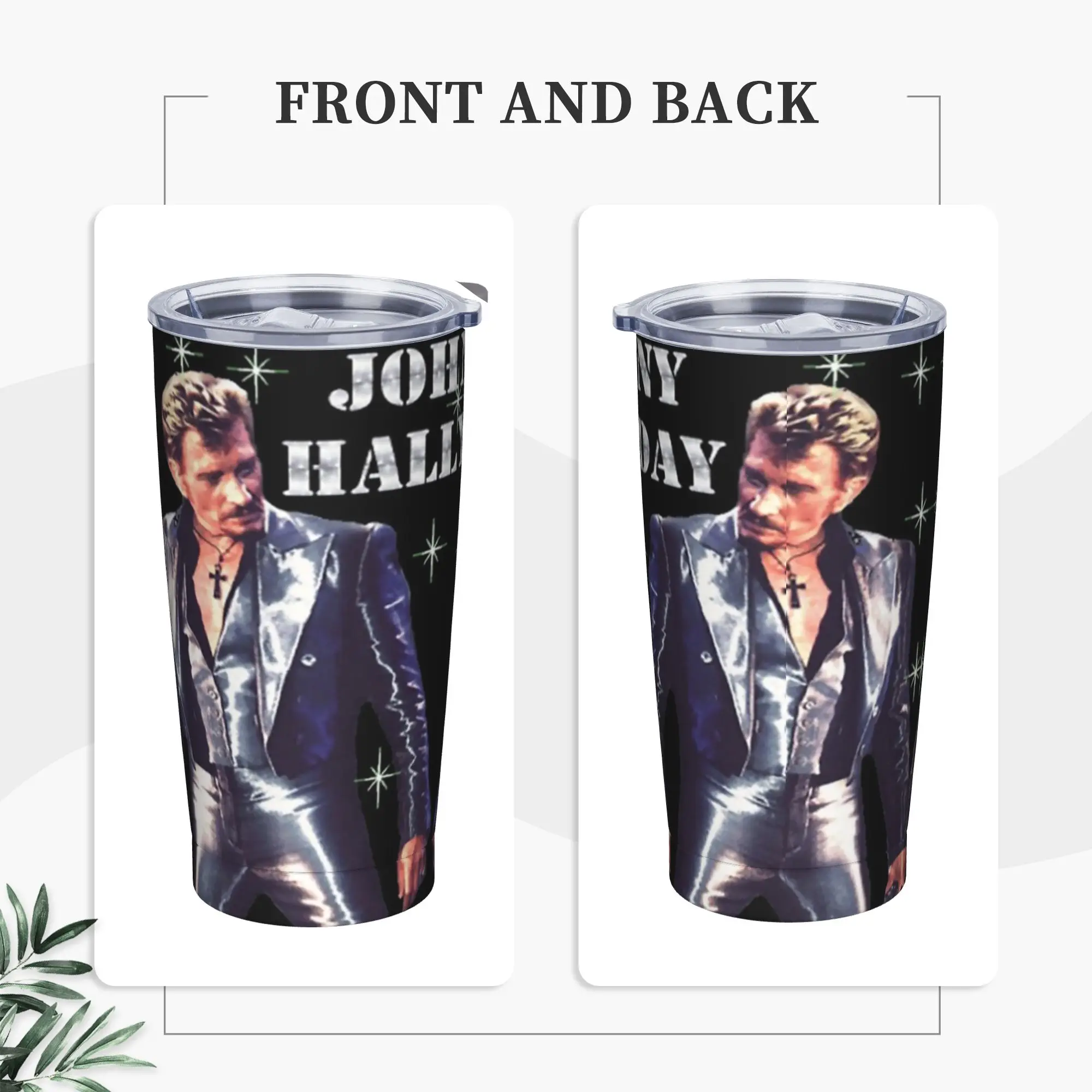 Johnny Hallyday Rock Music French Singer Insulated Tumbler with Lid  Stainless Steel Thermal Mug Office Home Bottle Cups, 20oz