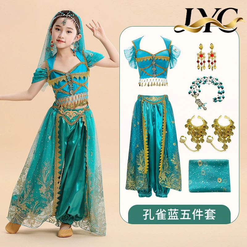 Dansjurk in Indiase stijl voor kinderen voor volksdansshow voor peuters, exotische Aladdin-jasmijnlook