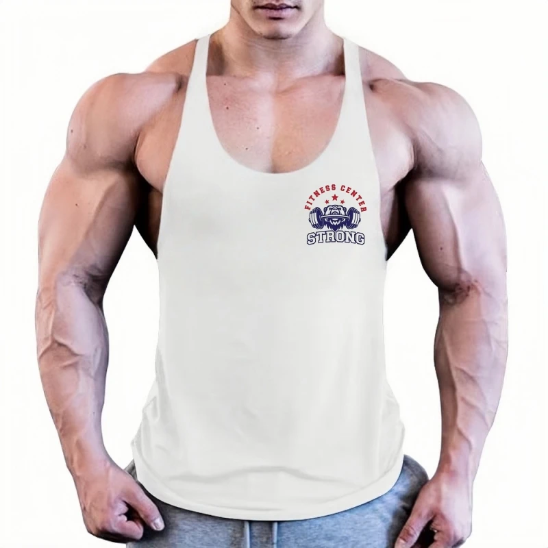 Mens Fitness Stringer Shirt, Gym Muscle Vest, Bodybuilding Singlet, Fashion Breathable Summer Sleeveless Workout Tank Top