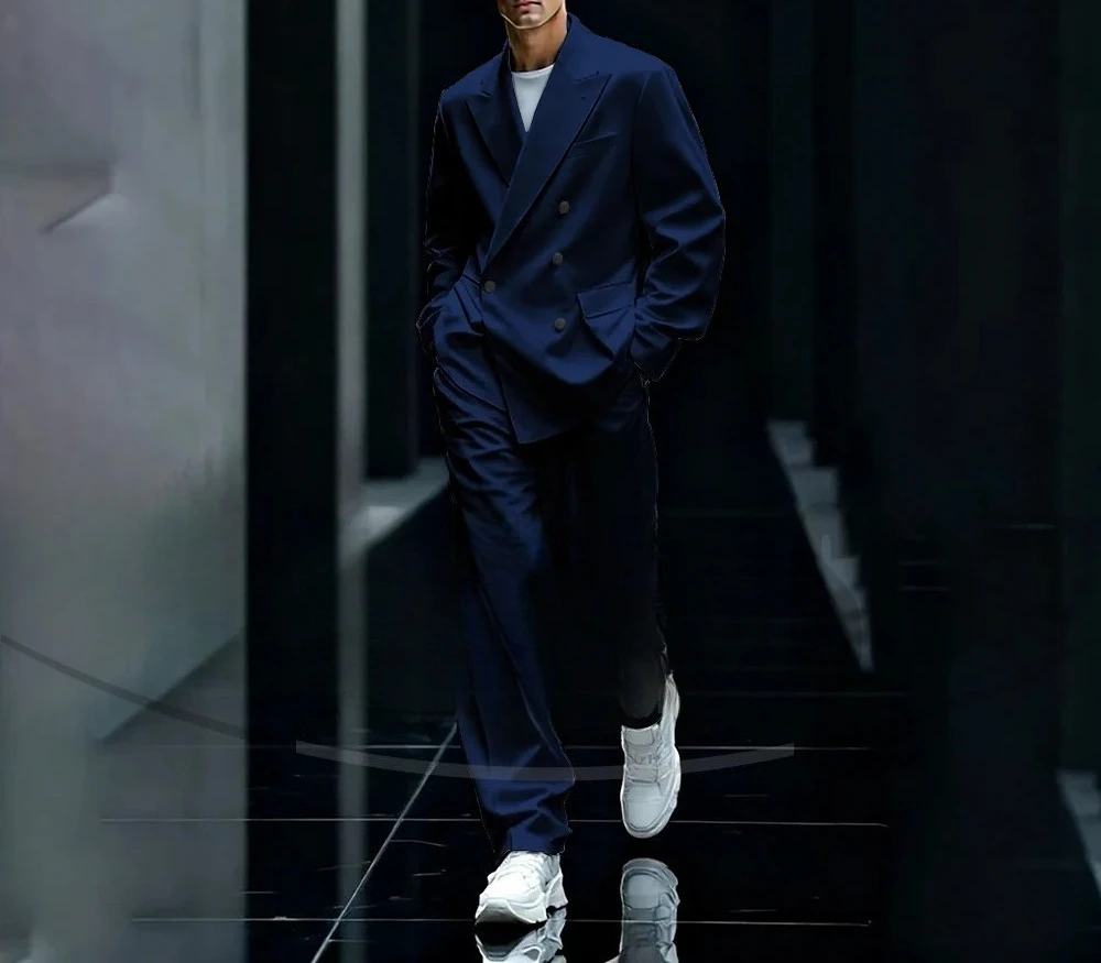 Men's White Oversized Suit Set Streetwear Style Double Breasted Outfit Business Casual Party Wedding Fashion Suits 2 Piece