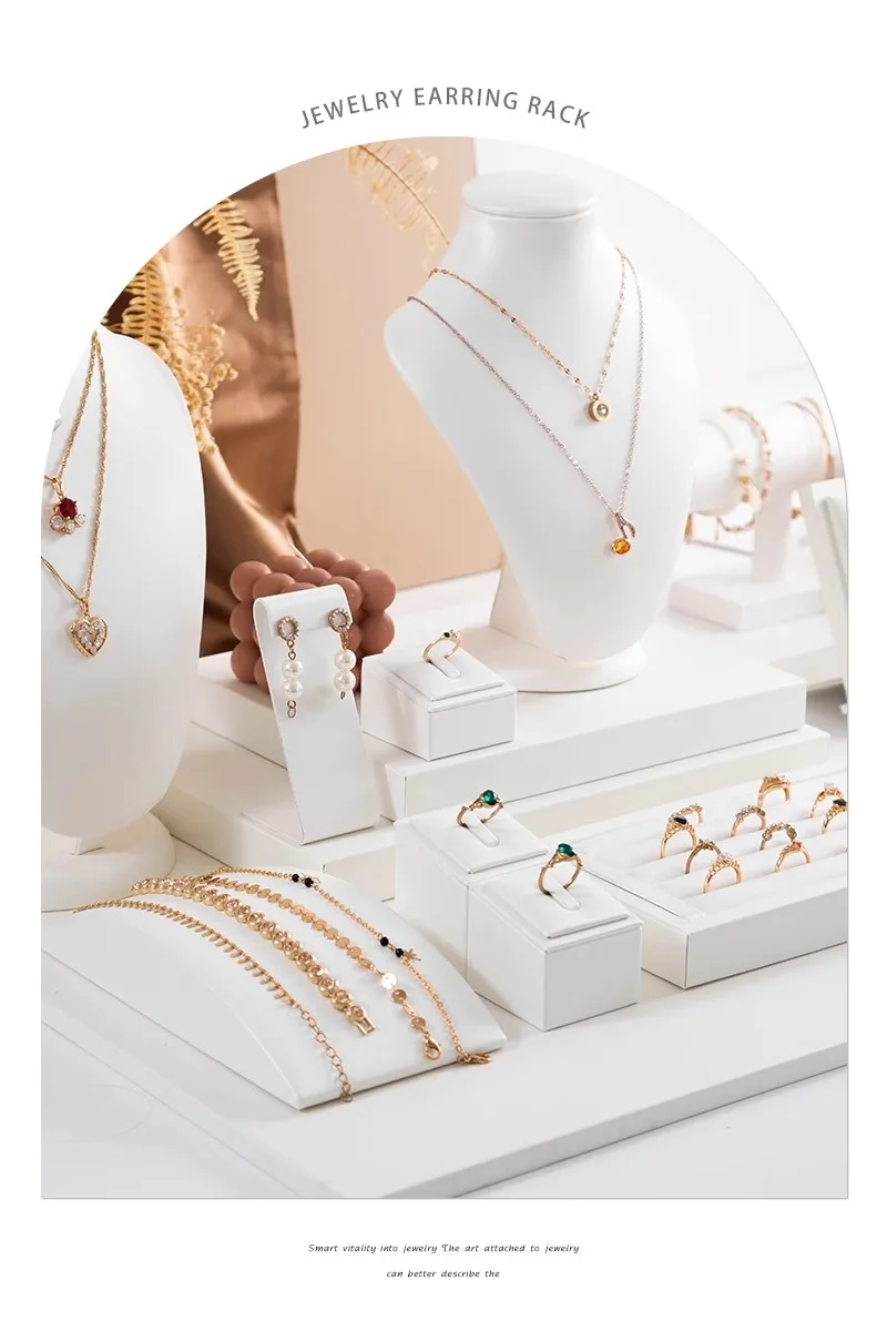 Window Jewelry Ring Holder Stand Show Counter Cabinet Display Tray Insert Jewellery Ring Storage White Leather Presentation Rack