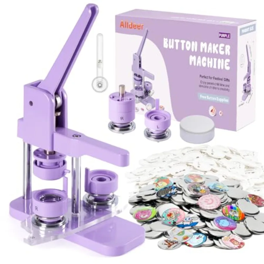 

Button-Maker-Machine Kit 32mm/.25 inch, Button Press Machine 32mm, Easy-to-use Rotate Models, Pin Maker Kit with 00 Sets Plasti