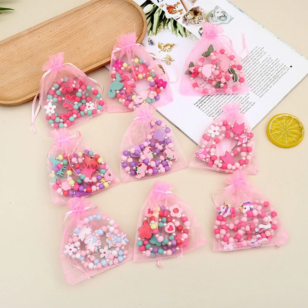 Set di braccialetti con collana di perline di legno 3 set di gioielli per bambini Prop per ragazze Compleanno Fotografia Accessori moda Artigianato fai-da-te Assistenza sanitaria