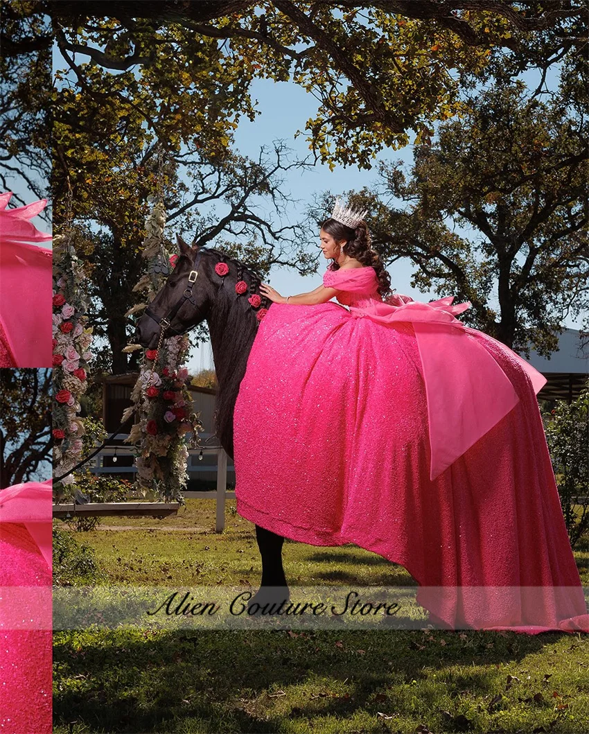 Hot Pink Quinceanera Dress 2025 With Bow Bead Applique Crystal Sweet 16 Birthday Party Dress Vestidos De 15 Años Customized