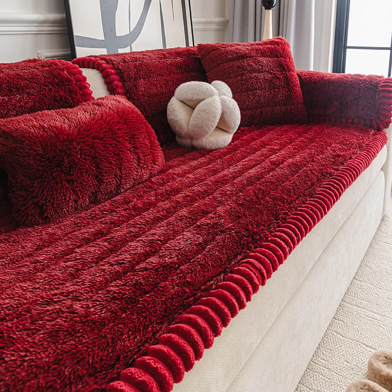 Simple Warm Thickened Pp Velvet One Piece Sofa Cushion Autumn and Winter Cover Anti-Slip Universal Sofa Seat Cover Decor Home