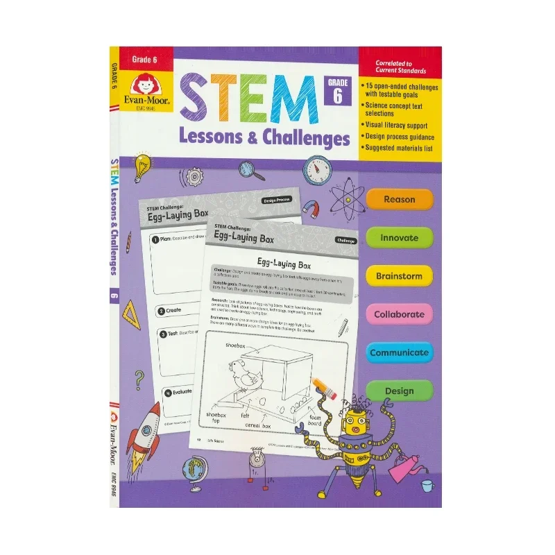 Evan-Moor Stem Lessons and Challenges, Grade 6 Workbook,aged 9 10 11 12, English book 9781629388663