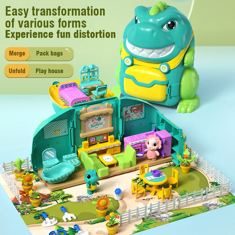 Maison de jeu jouets maison de poupée pour enfants astronaute dinosaure sac à dos Simulation Villa château jouet pour enfants filles cadeaux d'anniversaire