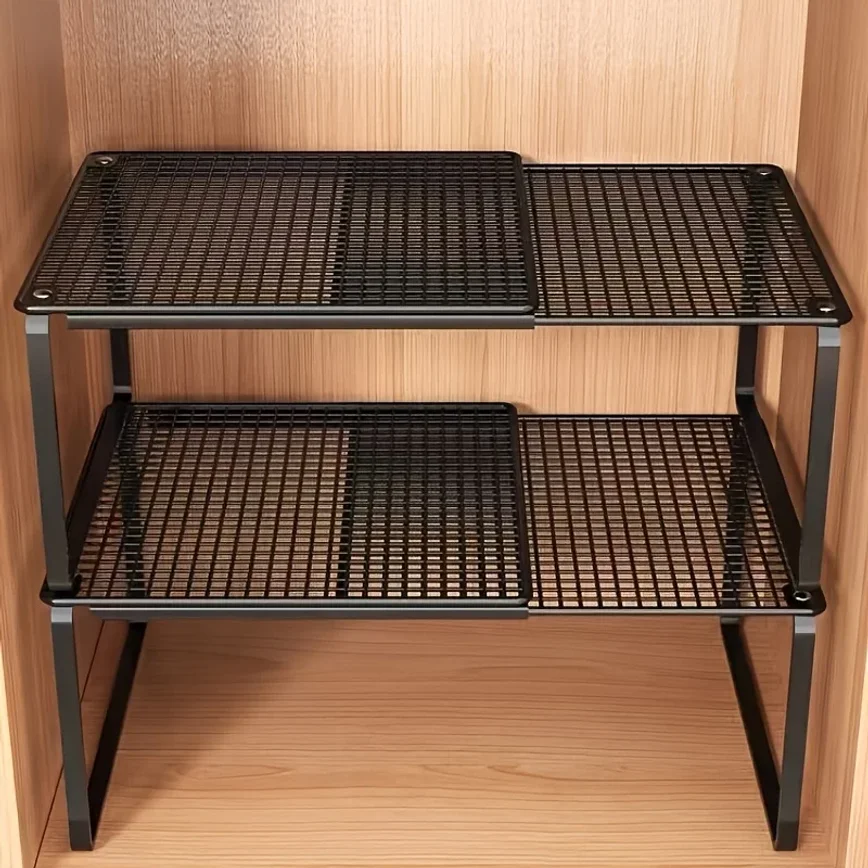 1pc Heavy-Duty Adjustable Closet Shelf Organizer - Height-Adjustable Vertical Storage Rack, Retractable Design, Space-Saving