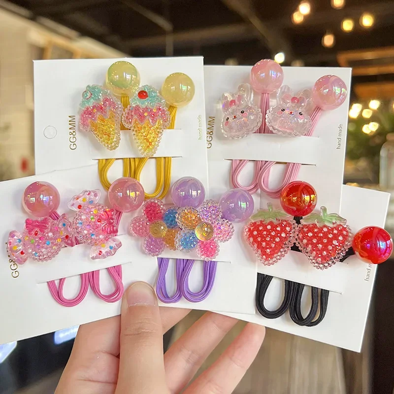 

2PCS Lovely Cartoon Strawberry Candy Girls Elastic Hair Bands Kids Princess Hair Accessories Children Hair Ties Baby Headwear