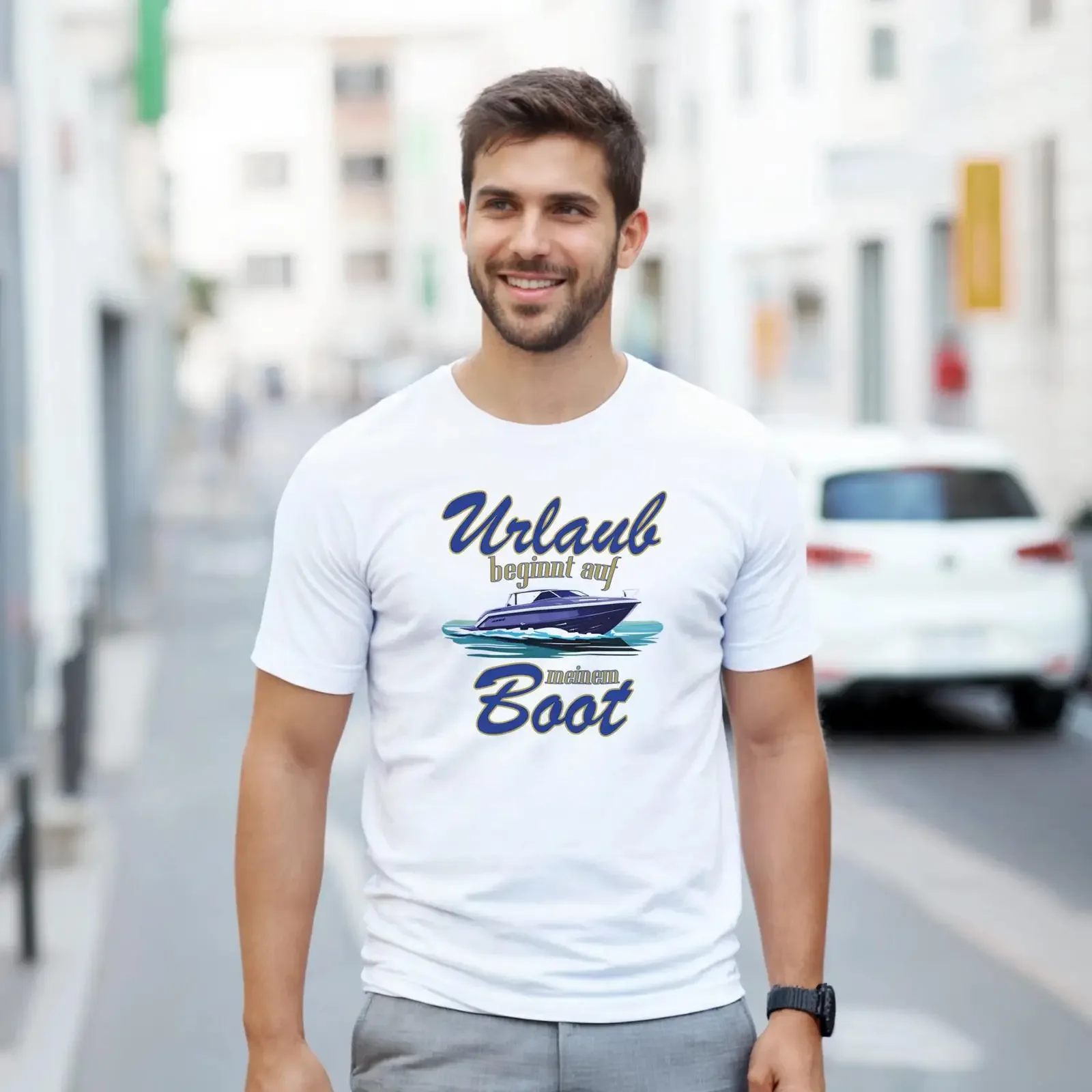 Boat Vacation Begins on My T-Shirt Vintage Washed Atmungsaktives, modisches Grafik-Unisex-Oberteil für den Alltag, lässige Streetwear